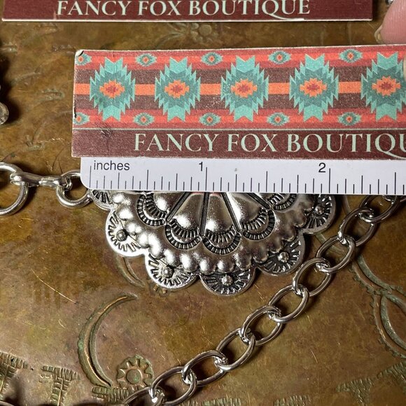 Spring Boho EASTER Gift Southwest Silver Chain belt adjustable 48” Turquoise - Picture 8 of 16